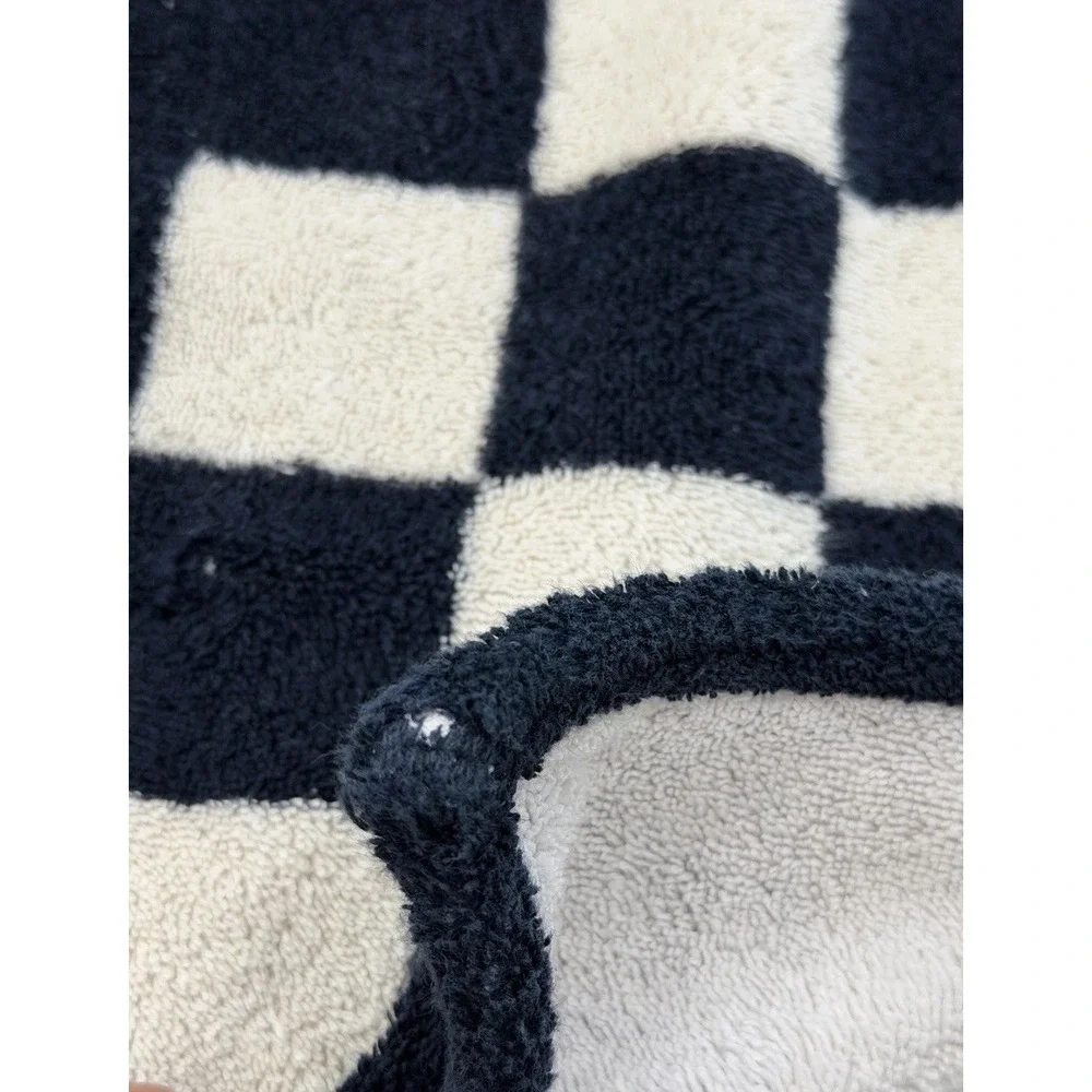 CHANEL Vintage 90's Blue Black White Check CC Logo Beach Towel Made in France